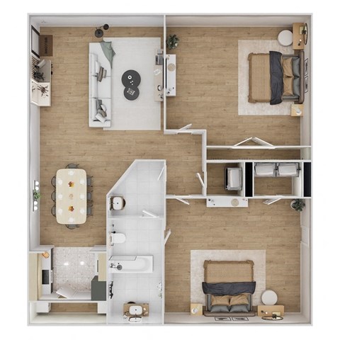 Floor plan for 2 beds, 1 bath, 832 sqft